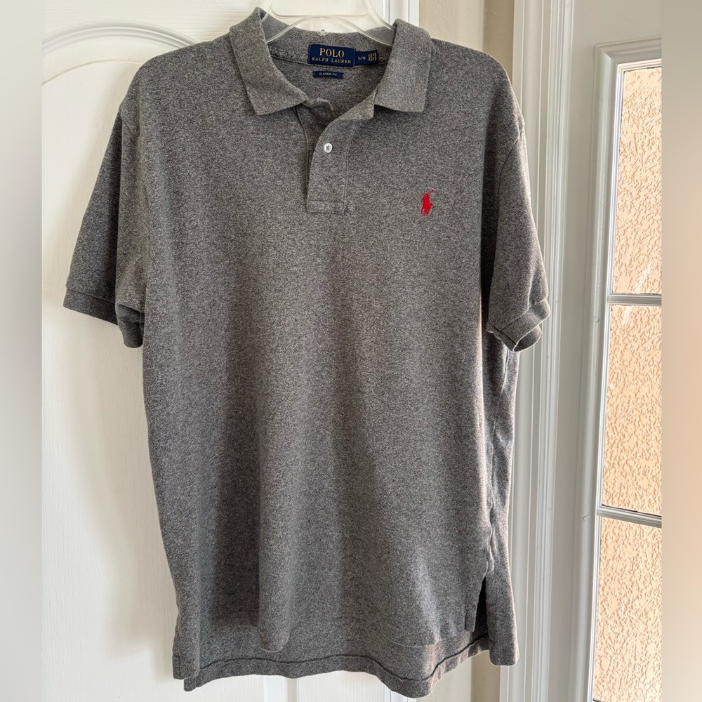 Polo Ralph Lauren Men's Charcoal Polo Shirt with Red Logo